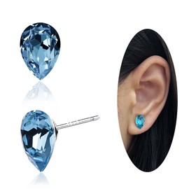 Aquamarine Teardrop Stud Earrings for Women Sterling Silver March Birthstone Light Blue Topaz Earrings Crystal Tear Drop Jewelry