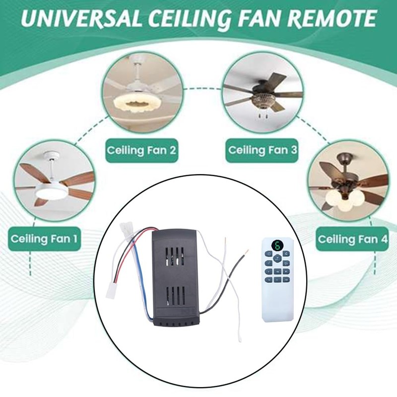 Aswalling Ceiling Fan Remote Control Kit 40W 6-Speed Timing Function