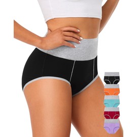 Annenmy High Waisted Full Coverage Briefs Women's Cotton Underwear Soft Stretch Postpartum Panties Tummy Control Briefs 5 Pack M Multicolor