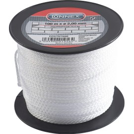 Connex Polypropylene Braided Mason's Twine, Knot Resistant, Tear Resistant &amp; Durable Guide Line / Builders' Line / Plumb Line on a Spool, 100 m x Ø 2,0 mm, White
