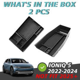 BestEvMod for Ioniq5 Armrest Storage Box & Lower Center Console Organizer Tray 2PCS with Rubber Trim Compatible with Hyundai Ioniq 5 2022-2024 Accessories (Armrest +Lower Tray) NOT FIT 2025
