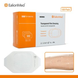 EalionMed Transparent Film Dressing, Waterproof Wound Bandage, Adhesive Patch, 2.75'' W X 2.36'' L, 100 Pack, Clear, Breathable, Comfortable, Shower Shield, Tattoo Aftercare