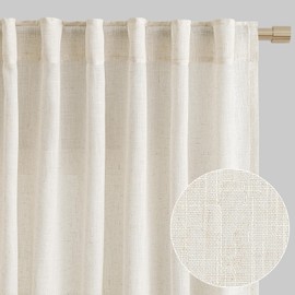 Joywell Cream Natural Back Tab Rod Pocket Linen Curtains 96 Inches Long 2 Panels for Living Room Bedroom Neutral Boho Farmhouse Rustic Light Filtering Semi Sheer Curtains Window Treatment 52x96