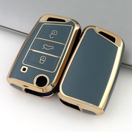 Misuyue TPU VW Car Key Fob Covers, Volkswagen Key Cover for VW Golf 7 Mk7 Polo MK6 Touran Tiguan Tarraco T-Roc Seat Leon Cupra Ibiza Skoda Octavia Superb Kodiaq, 3 Button VW Polo Key Cover (Grey)