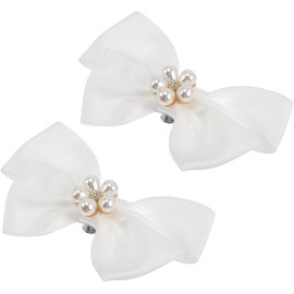 Pearl Shoelaces Clip Bow Knot Crystal Shoes Clips Rhinestones Pearl Shoe Charms Shoelaces Clips DIY Decorative Shoe Clips Shoes Accessory for Sneakers and Casual Decorative Shoe Clips (White, One size)