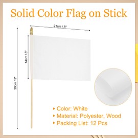 PATIKIL 8x3 Inch White Blank Stick Flag, 12Pcs Wooden Pole Handheld Solid Color Flag on Stick for DIY Graffiti Birthday Carnival Celebration Sports