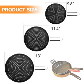 Apidgrowth Silicone Splatter Screen for Frying Pan,Grease Splatter Guard,Heat-Resistant Splatter Guards for Cooking,Dishwasher Safe (9.8", 11.4", 13")