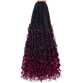 Unionbeauty 18 Inch Boho Box Braids Crochet Hair Goddess Box Braids Crochet Hair with Curly Ends 8 Packs Bohemian Box Braids Crochet Hair for Black Woman Synthetic Braiding Hair Extension 1B/99J/BUG#