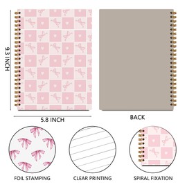 2 Pcs Pink Bow Spiral Notebook, Coquette Bow Preppy Journal Notebooks for Women Coworker Girls, 160 Pages Trendy Hardcover Journal Notebook for Business Writing Travel Home Office Aesthetic Notebooks