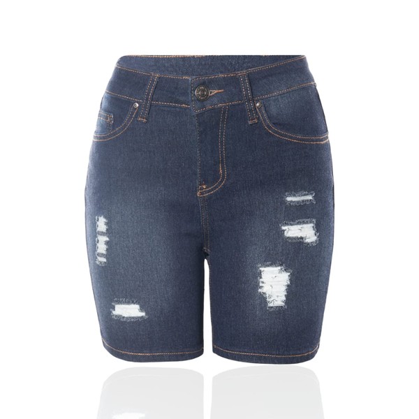 FASHIONBOGO.COM® Jeans elásticos para mujer, Pantalones cortos desgastados oscuros, 7 Short
