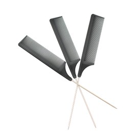 3 Pcs Rat Tail Combs Carbon Fiber Heat Resistant Teasing Hair Combs with Stainless Steel Pintail for All Hair Types ( Black )