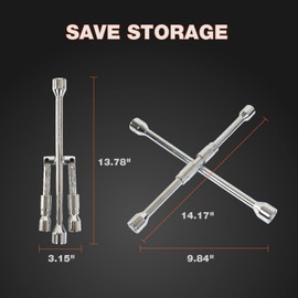 Jack Boss Folding Lug Wrench 4 Way,14-Inch SAE + Metric Tire Cross Wrench Universal and Foldable Wheel Wrench for Car,Trucks…