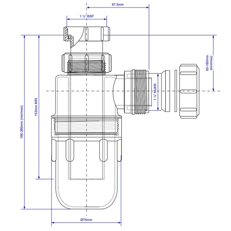 McAlpine A10A 11/4 inch x 75mm Water Seal Adjustable Inlet