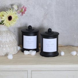 Ronasip 2 pack Cotton Buds Holder, Cotton Wool Pads Jar, 16 Oz Glass Qtip Dispenser Holder for Qtips, Swabs,Makeup Sponges (Black)