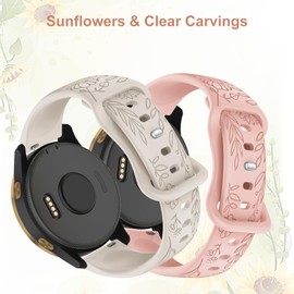 Strisinho 18mm Floral Engraved Bands Compatible with Garmin Venu 2S/Venu 3S/Vivoactive 4S/Vivomove 3S/Forerunner 255S/255S Music/265S, Soft Silicone Flower Pattern Sport Strap for Women Men