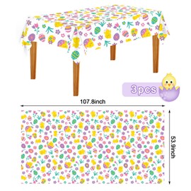 JOFONY 3PCS Easter Plastic Tablecloths,9x4.5ft Colorful Bunny Eggs Waterproof Rectangular Table Covers for Holiday Party Decorations Outdoor Indoor Supplies