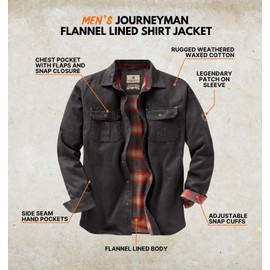 Legendary Whitetails Men's Flannel Lined Shirt Jacket Waxed Cotton Water Resistant, Tarmac, X-Large Tall