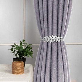 4 Pcs Elastic Alloy Curtain Straps, Adjustable 50-60cm Silver Leaf Curtain Tie Backs, Spring Curtain Holdbacks with Leaves Design, Rust-proof and Smooth Surface, for Home, Outdoor Curtain Decoration