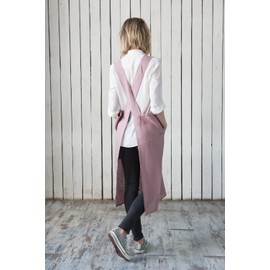 Bunny Street Linen Pinafore Apron - No Ties Cross Back Linen Japanese Aprons for Girls - Kids Apron (Kids 9-12 years, Rose Taupe)