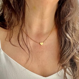 Tiny heart necklace, dainty Stainless Steal 17" chain tarnish resistant not faded hypoallergenic, comes in gold and silver. HANDMADE BALOOLA jewelry. Dainty Gift for Girls and Women (Gold)