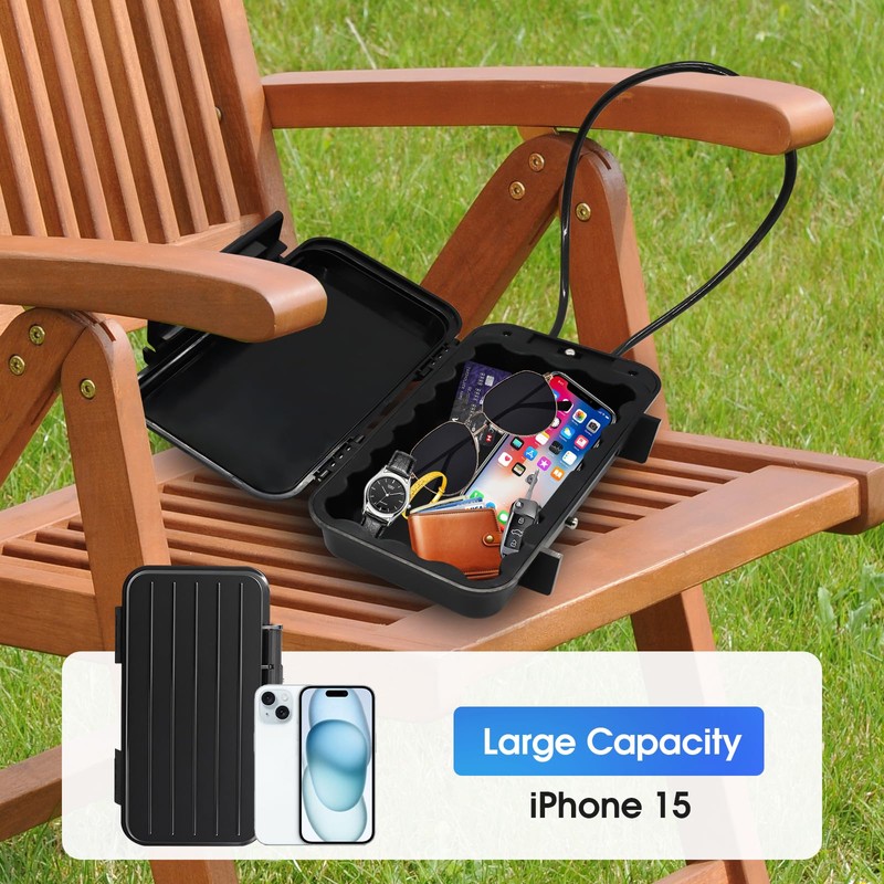 Eikovia Beach Lock Box,Travel Safe Lock Box with Removable Chain,Locking