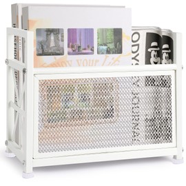 White Magazine Holder, Metal Magazine Rack Floor, Magazine Storage Basket, Mesh Magazine File Holder, Magazine Holders for Shelves，Magazine Stand for Desk, Folder Organizer Bin for Magazines