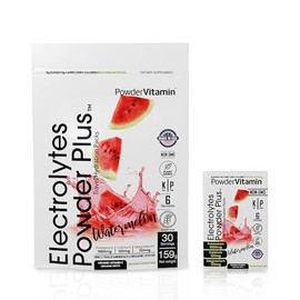 PowderVitamin Electrolytes Powder Plus, cetogénico, sandía, sin azúcar, 1000 mg de potasio, 120 mg de calcio, 120 mg de magnesio, sin OGM, cero...    