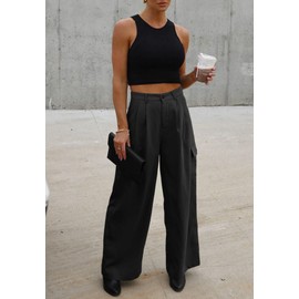 Dokotoo Womens Cargo Pants for Women Black Work Pants Baggy Clothes High Waisted Wide Leg Dress Pants Women Trendy Travel Teacher Casual 2024 Fall Outfits Fashion Slacks Jeans Pants with Pockets