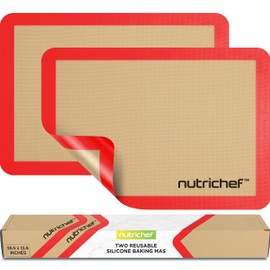 Nutrichef Silicone Baking Mats - 2 Non-stick Food-Grade Reusable Silicone Mats - Perfect for Half Baking Pans 16.5 x 11.6 IN - Oven-Safe Up to 480 Degrees F - Safe for Ovens & Dishwashers - Red