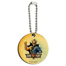 GRAPHICS & MORE Power Rangers Dino Fury Gold Ranger Wood Wooden Round Keychain Key Chain Ring