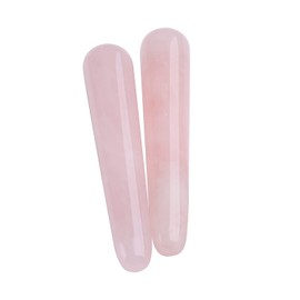 AMOYSTONE 2Pcs Natural Rose Quartz Massage Wand Pink Crystal Massage Scraping Tool Treatment 4"