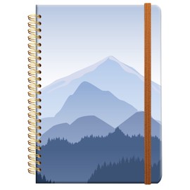 Ruled Spiral Writing Notebook,A5 Hardcover Lined College Journal for Women Lady Girl,Blue Watercolor Cloudy Misty Landscape Strong TwinWire Binding with Premium Paper,8.4 X 6,Perfect for