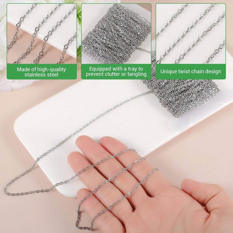 33ft Jewelry Chain Roll, Small Chain, Stainless Steel Curb Chain