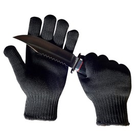 TeamSky 5-stufige schnittfeste Handschuhe, schwarzer Stahldraht, 1 Paar Schutzhandschuhe für Küche, Gartenarbeit und Bau