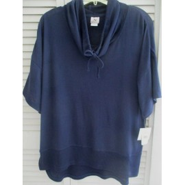 N.Natori N NATORI NTRANCE LOUNGE 24/7 TUNIC SHORT SLVE COWL COLLAR  MIDNIGHT NAVY KNIT S