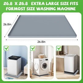 27''x27'' Washing Machine Drain Pan Silicone Mat with 0.78'' Raised Edges, Non-Slip Washer Drip Tray, Prevent Water Leakage and Floor Damage From Such as Washing Machines,Wine Cabinet（grey）