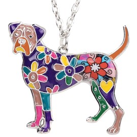 DOWAY Boxer Dog Alloy Pendant Necklace Chain Jewelry Gift with Floral Enamel for Women (Purple)