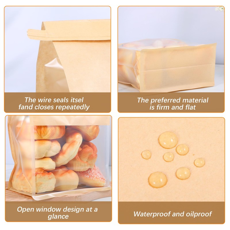 100 Pcs Heavy Duty Large Paper Bread Bags with Tin
