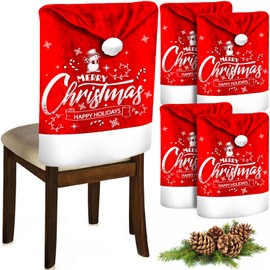 MTINRNI Premium Christmas Chair Covers, Set of 4 Christmas Decoration Chair Covers, Chair Cover for Christmas, Santa Hat Chair Cover, Protective Covers in Christmas Design, for Christmas Table