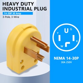CERRXIAN NEMA 14-30P 30 Amp 250 Volt Angle Plug 4-Prong Dryer 30Amp Heavy Duty RV EV DIY Power Plug Universal Replacement Adapter, Fits Cable OD 11.5mm-26mm