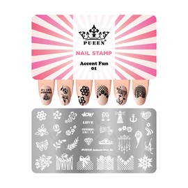PUEEN Nail Art Stamping Plate - Accent Fun 01-125x65mm Unique Nailart Polish Stamping Manicure Image Plates Accessories DIY Nails - BH000921
