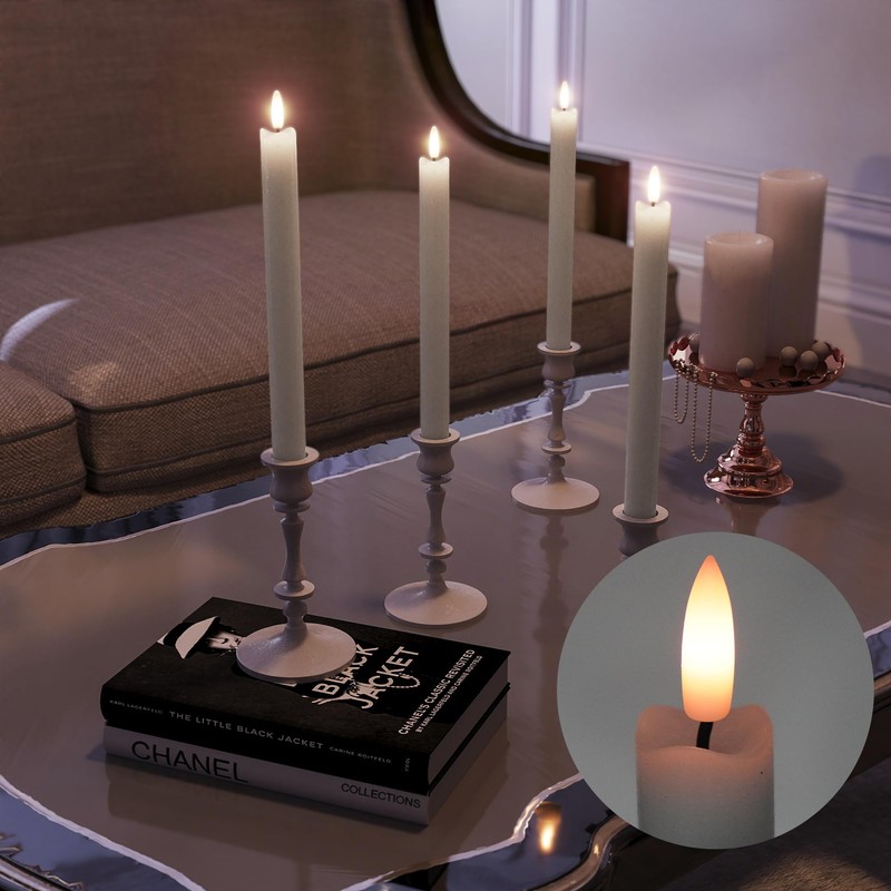 Patiphan Rechargeable Flameless Taper Candles with Charging Station, 6 Pcs