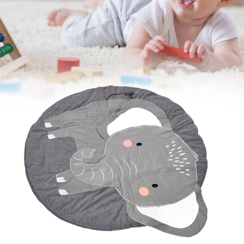 Baby Play Mat Round Cartoon Elephant Pattern Soft Cotton Decoration