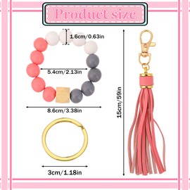 salbsever Beaded Wristlet Keychain Beaded Key Ring Bracelet with Pink Leather Tassel for Women Cute Key Chain Holder for Car Keys Bangle Chain
