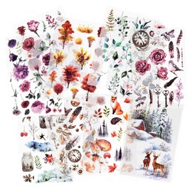 10 Sheets Transfer Stickers, Rub Scrapbook Stickers, Flower Stickers, Decoration Planner, Stickers, Plant Stickers for Scrapbooking, Diary, Album, Bullet Journals, DIY Arts and Crafts (Forest)