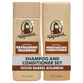 Dr. Squatch Men's Natural Shampoo and Conditioner Set – Sulfate & Paraben Free Natural Shampoo and Conditioner for Men – Scalp Nourishing Formula – Wood Barrel Bourbon (11 fl oz, 2-Pack)