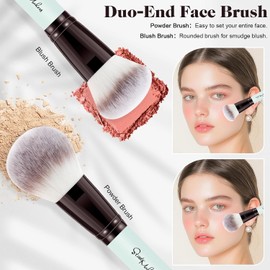 START MAKERS Set de Brochas de Maquillaje 5Pcs, Brochas de Doble Punta para Base, Contorno, Corrector, Rubor, Polvo, Bronceador y Sombras de Ojos para Líquido, Crema, Polvo, Difuminado, Pulido, Toques Finales, Herramientas de Maquillaje Facial