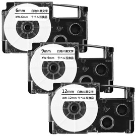 Nameland Tape, 0.24 inch (6 mm), 0.3 inch (9 mm), 0.5 inch (12 mm), White, Compatible with Casio Name Land Cartridges, Black Letters on White