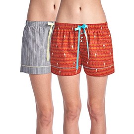 Casual Nights Women's 2 Pack Cotton Woven Lounge Boxer Shorts - Cow Skull Fair Isle/Stripe 48 - Large