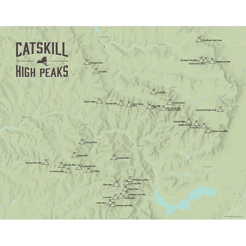 Catskill High Peaks Map 11x14 Print (Sage | Walnut Frame)